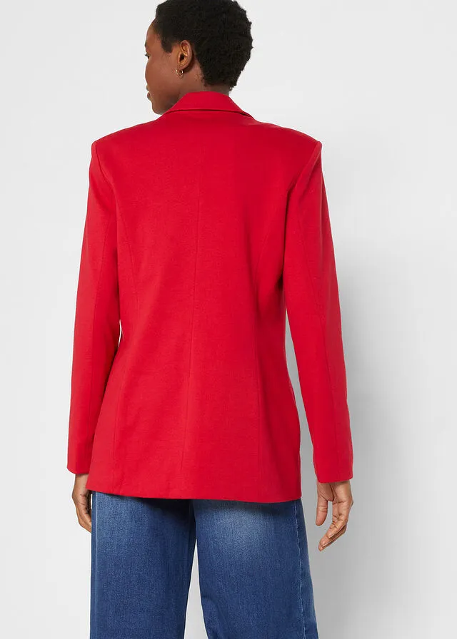 Americana larga de punto de algodón estilo boyfriend rojo cayena