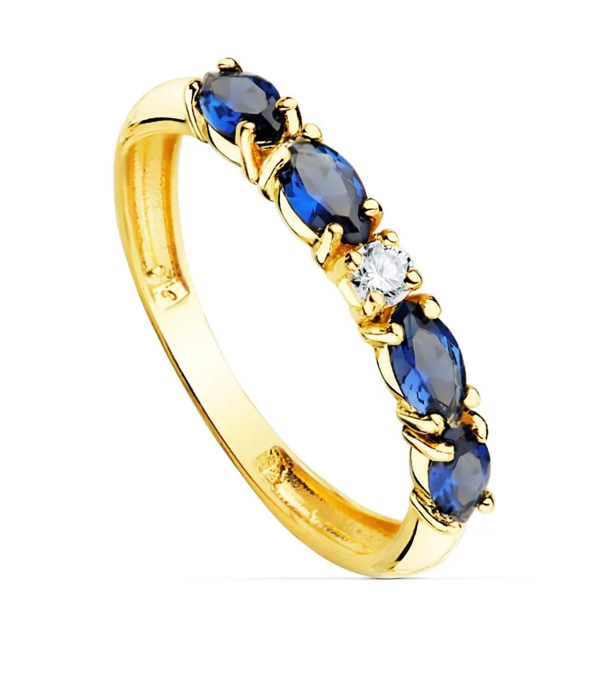 Anillo cinquillo Oro Amarillo 18K Marquis Azul