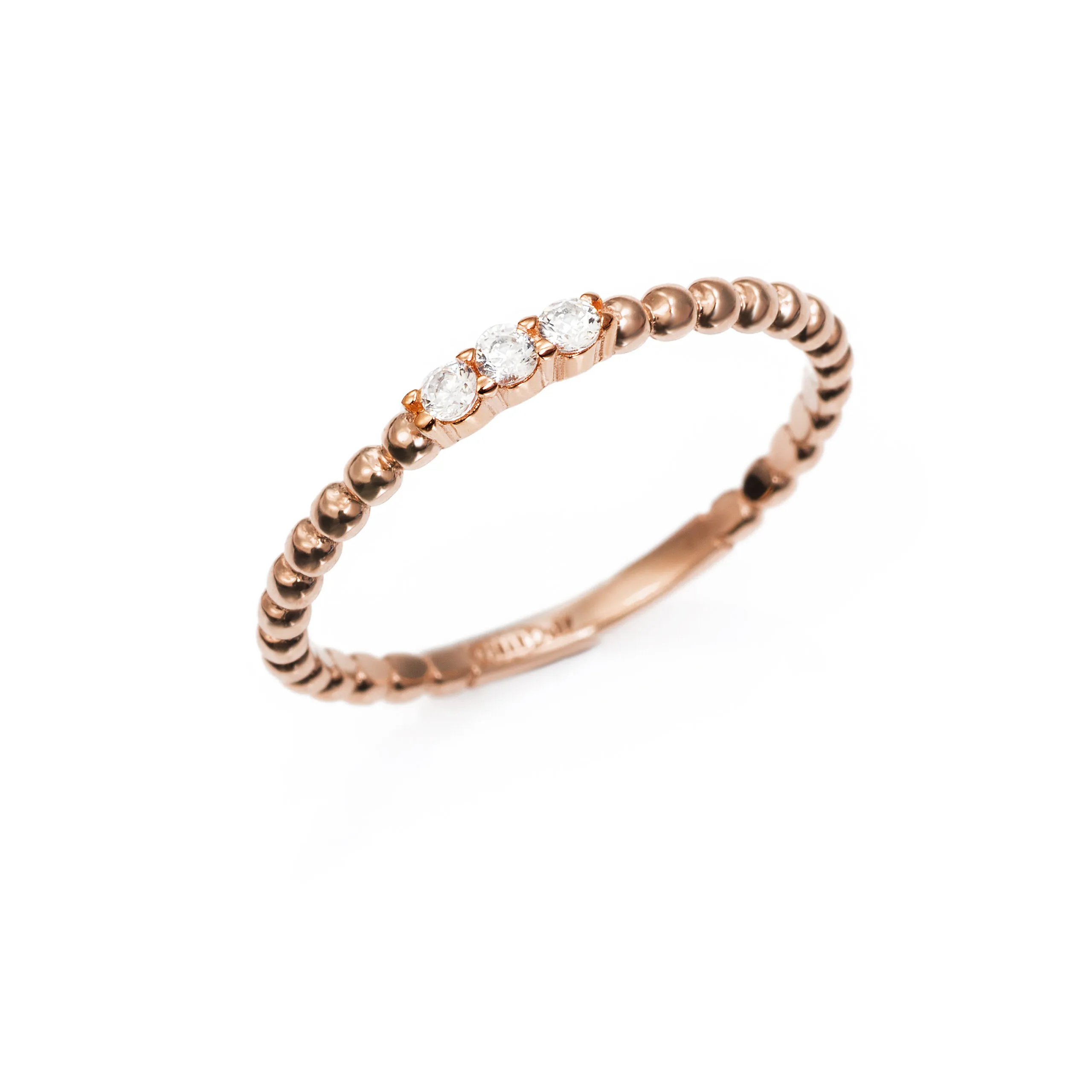Anillo Oro Rosa 18kts con bolitas y Circonitas