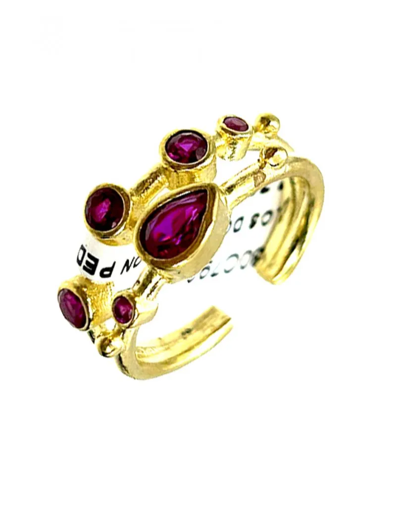 ANILLOS DORADOS Y FUCSIAS PARA MUJER CON PEDRERIA PARA BODAS