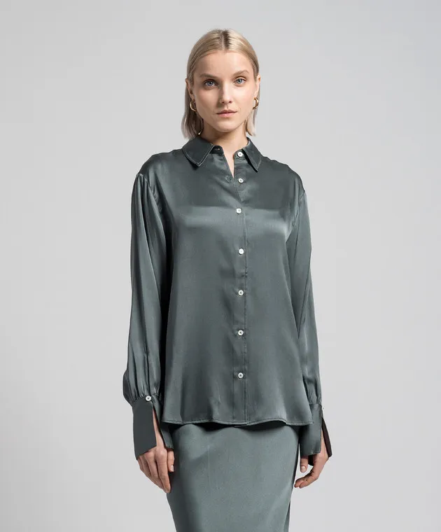 Anine Bing Monica green silk blouse
