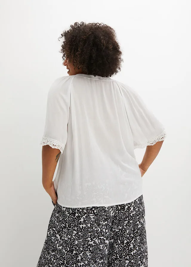 Blusa con encaje de viscosa sostenible Blanco