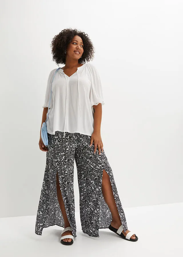 Blusa con encaje de viscosa sostenible Blanco