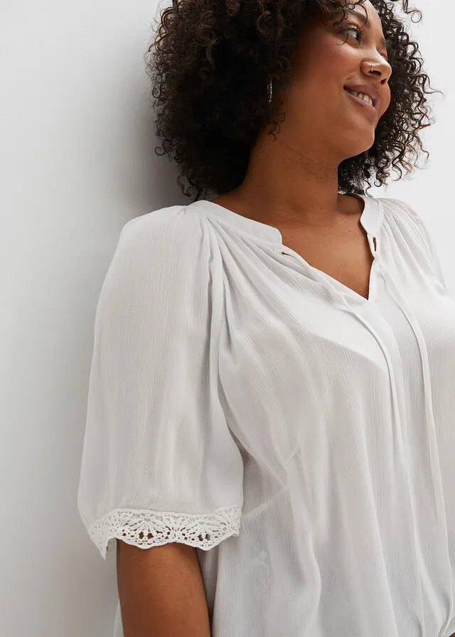 Blusa con encaje de viscosa sostenible Blanco