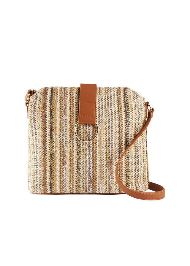 BOLSO DE ESTILO BANDOLERA DE PAJA NATURALCOñAC