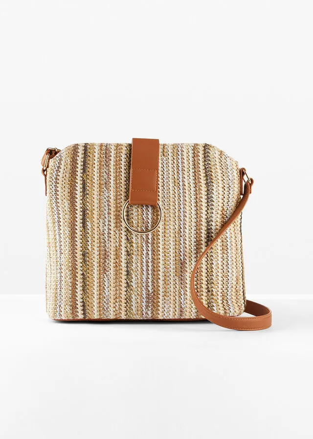 BOLSO DE ESTILO BANDOLERA DE PAJA NATURALCOñAC