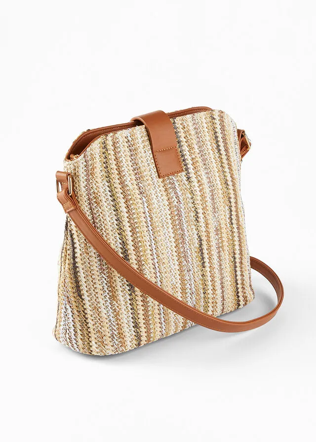 BOLSO DE ESTILO BANDOLERA DE PAJA NATURALCOñAC