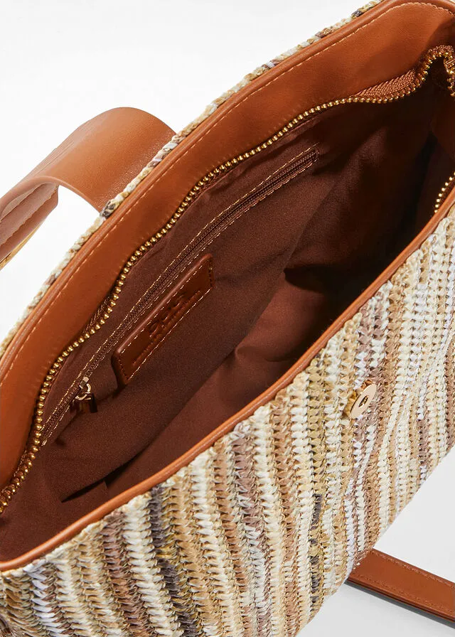 BOLSO DE ESTILO BANDOLERA DE PAJA NATURALCOñAC