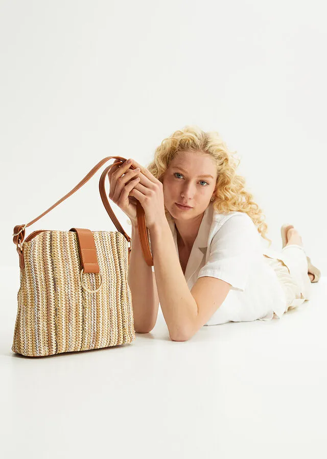 BOLSO DE ESTILO BANDOLERA DE PAJA NATURALCOñAC