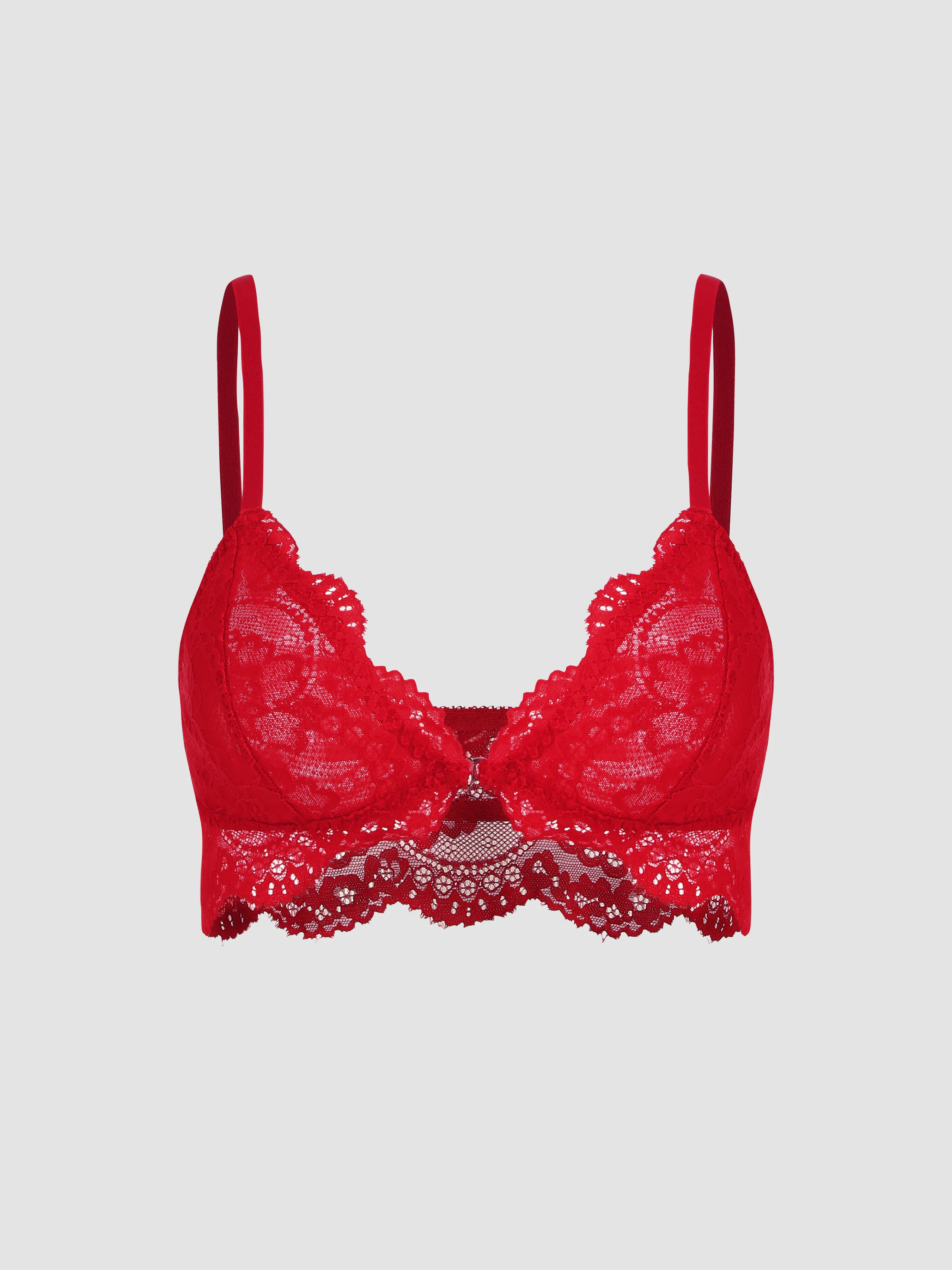 Bralette de Encaje con Ribete de Ola Sólido