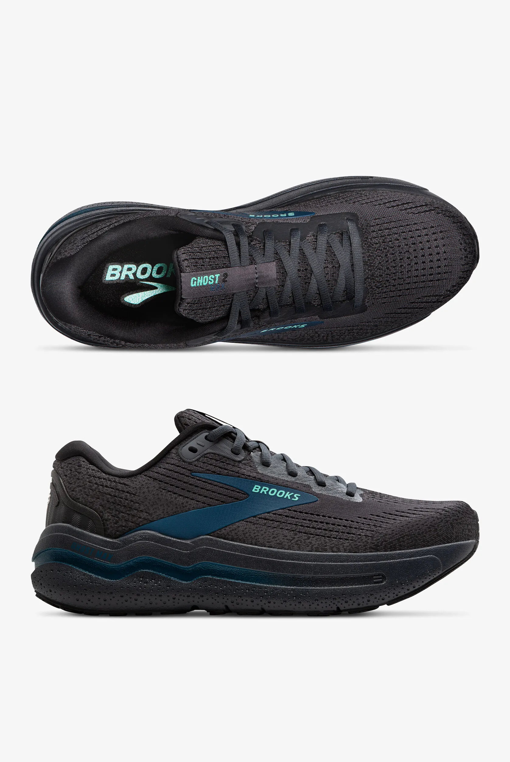 Brooks Men's Ghost Max 2 Ebony/Cockatoo/Blue Sapphire Athletic Lace Up Nursing Shoes