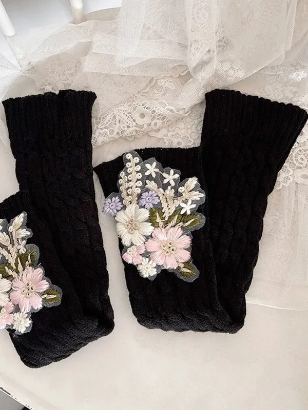 Calentador de piernas tejido trenzado con bordado floral