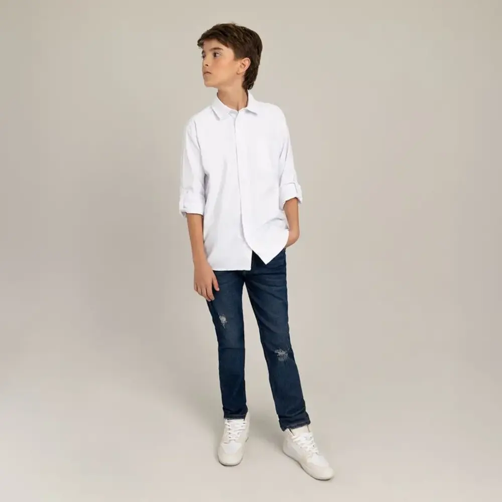 Camisa manga larga con bolsillo en tejido