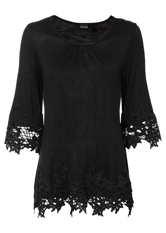 Camiseta con encaje Negro