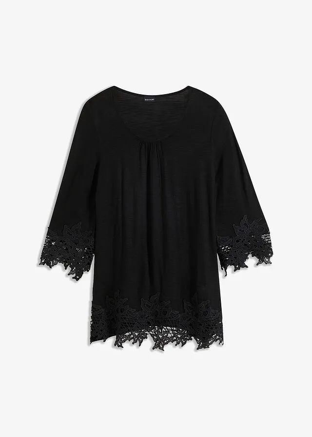 Camiseta con encaje Negro