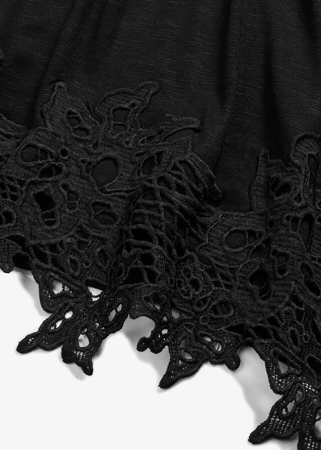 Camiseta con encaje Negro