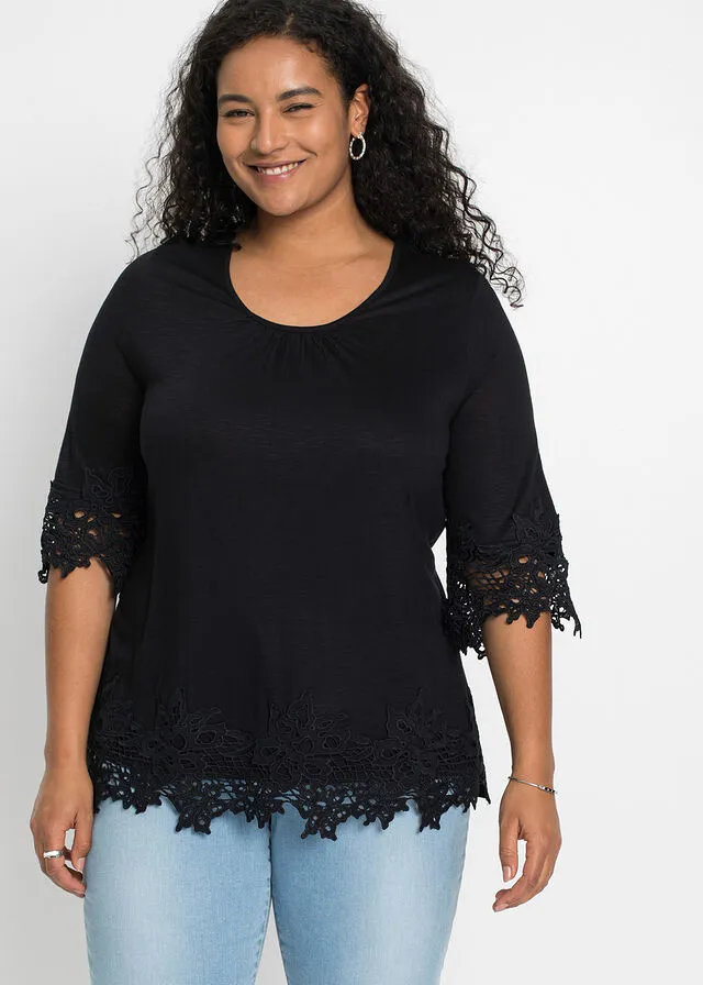 Camiseta con encaje Negro