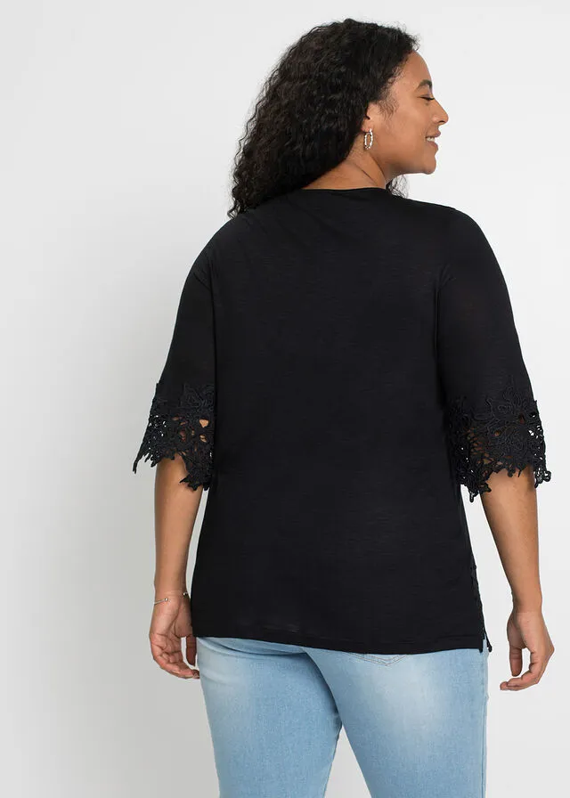 Camiseta con encaje Negro