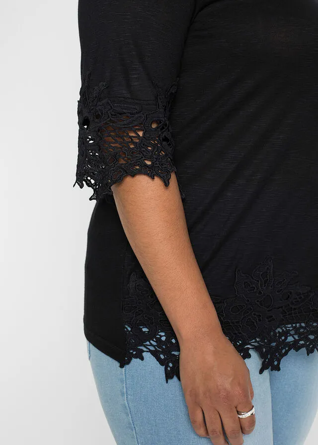 Camiseta con encaje Negro