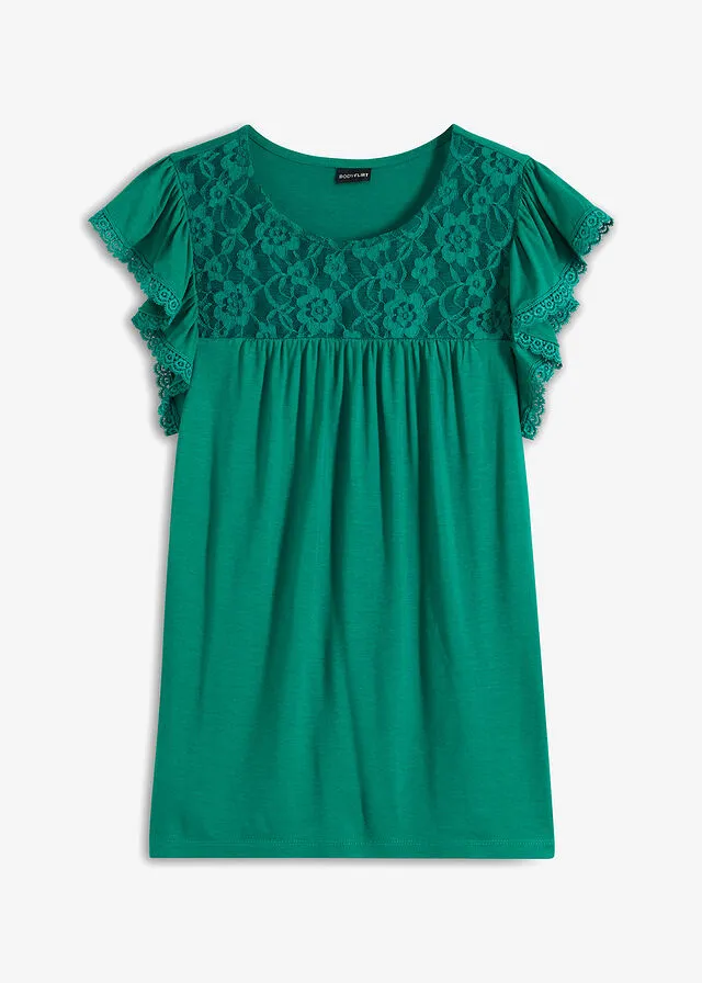Camiseta con encaje Verde