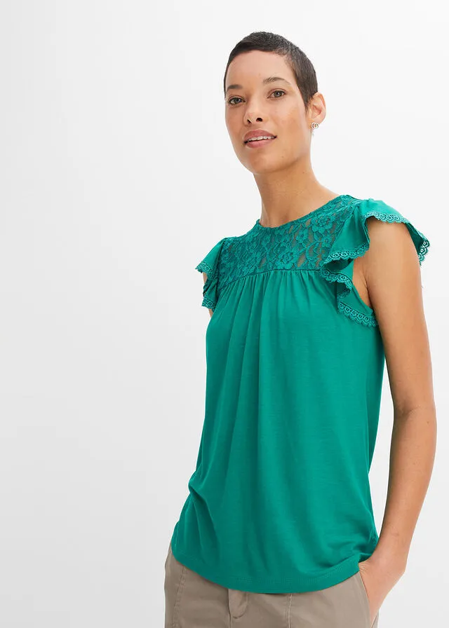 Camiseta con encaje Verde