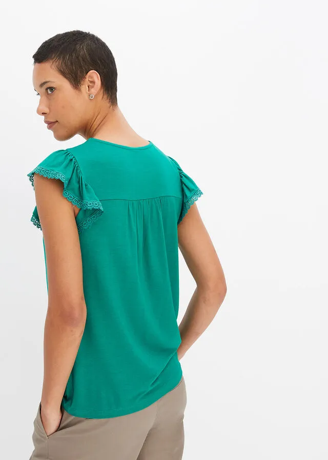 Camiseta con encaje Verde