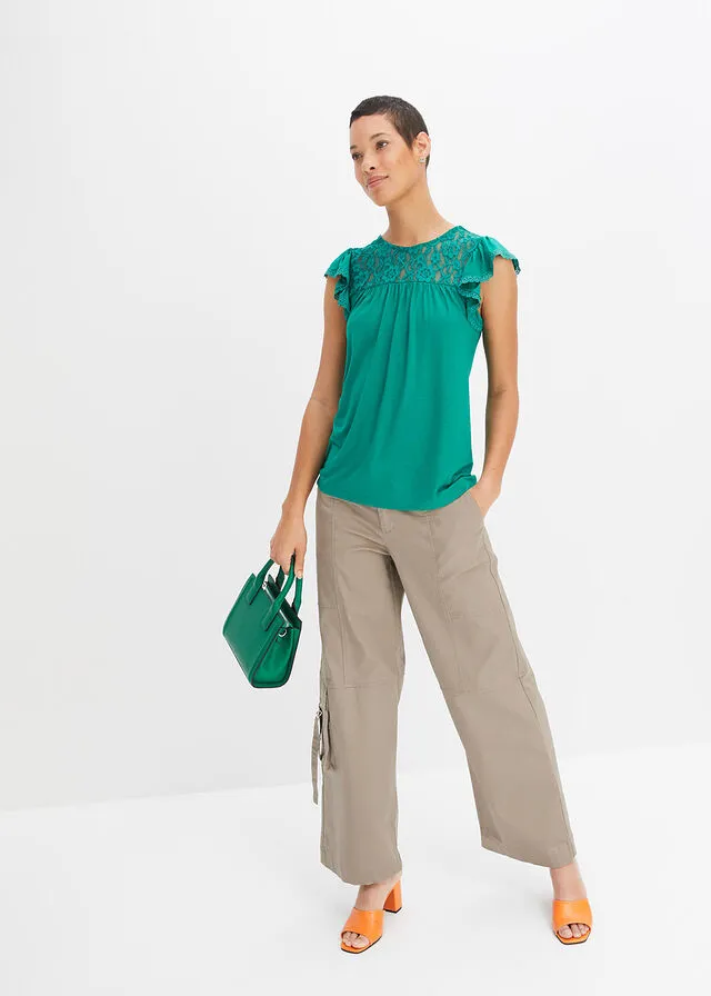 Camiseta con encaje Verde