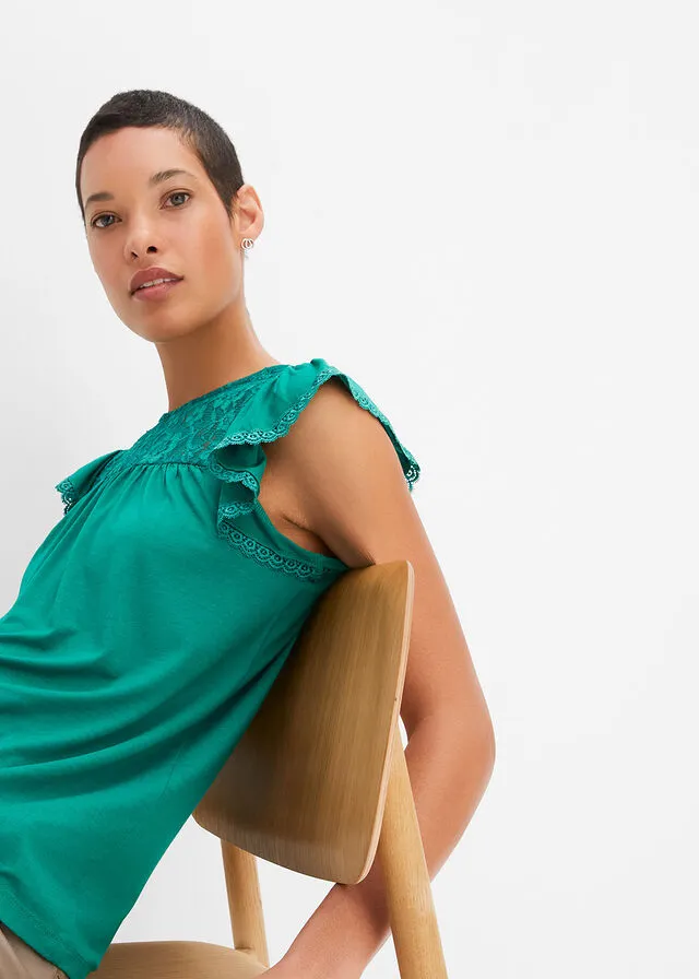 Camiseta con encaje Verde