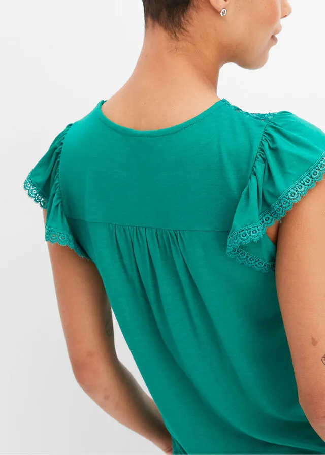 Camiseta con encaje Verde