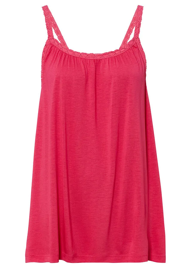 Camiseta con ribete de encaje Rosa oscuro