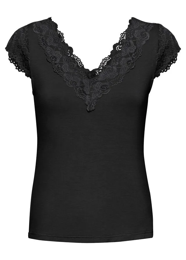 Camiseta de encaje Negro