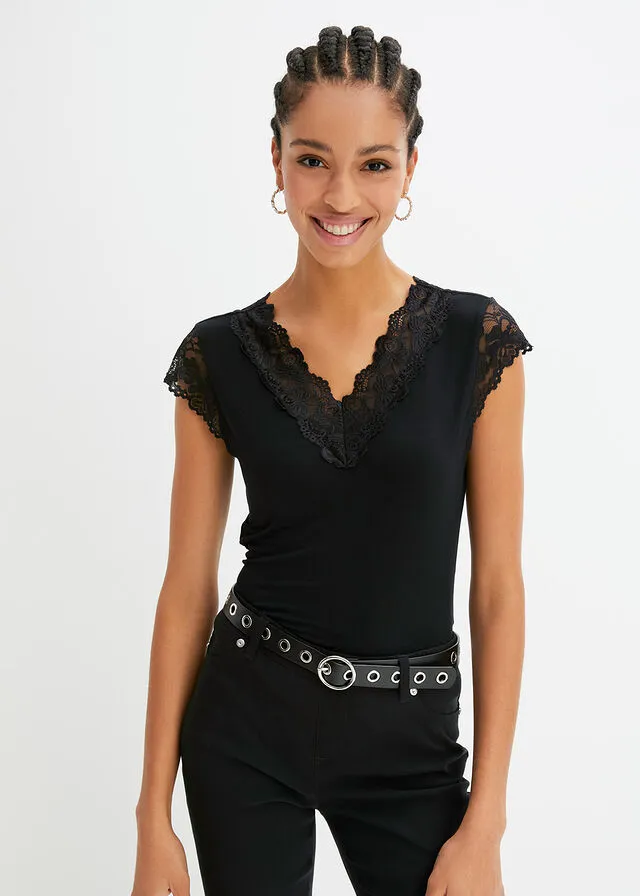 Camiseta de encaje Negro