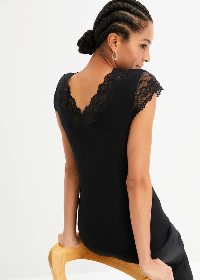 Camiseta de encaje Negro