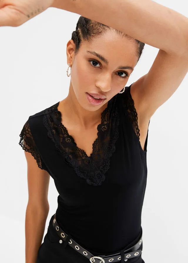 Camiseta de encaje Negro