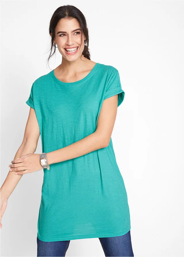 Camiseta larga estilo boxy de manga corta Esmeralda