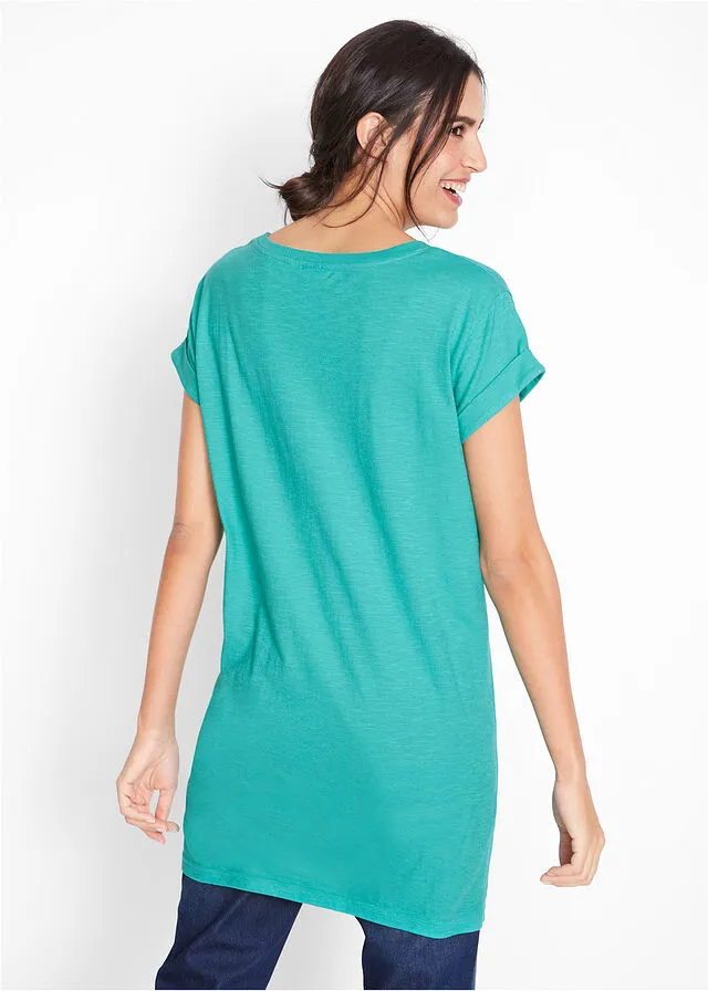 Camiseta larga estilo boxy de manga corta Esmeralda