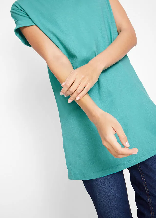 Camiseta larga estilo boxy de manga corta Esmeralda