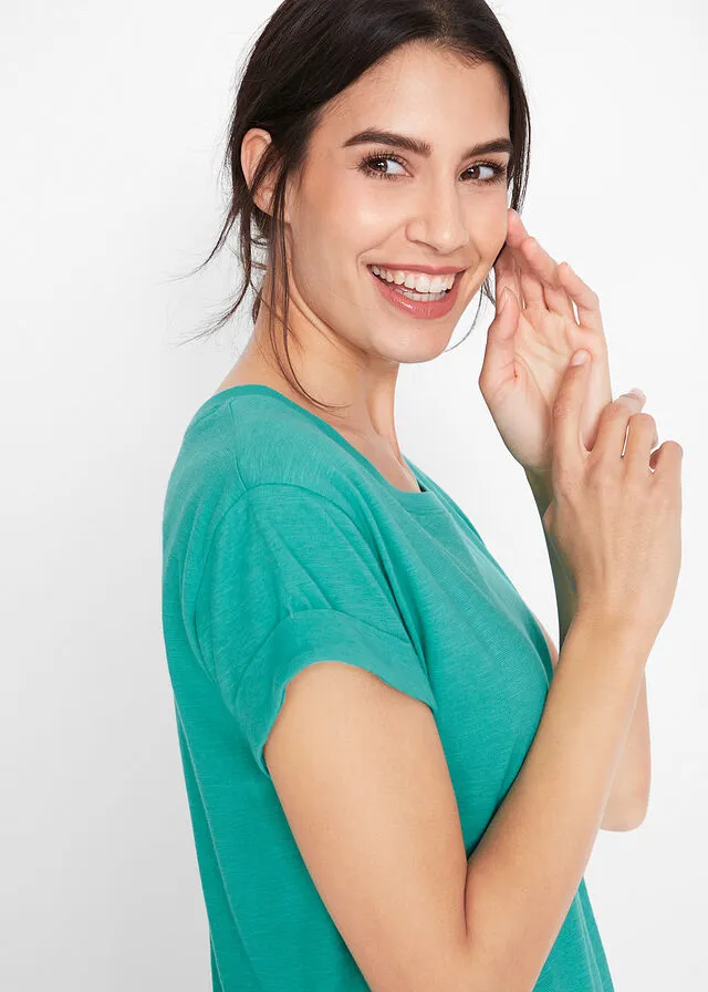 Camiseta larga estilo boxy de manga corta Esmeralda