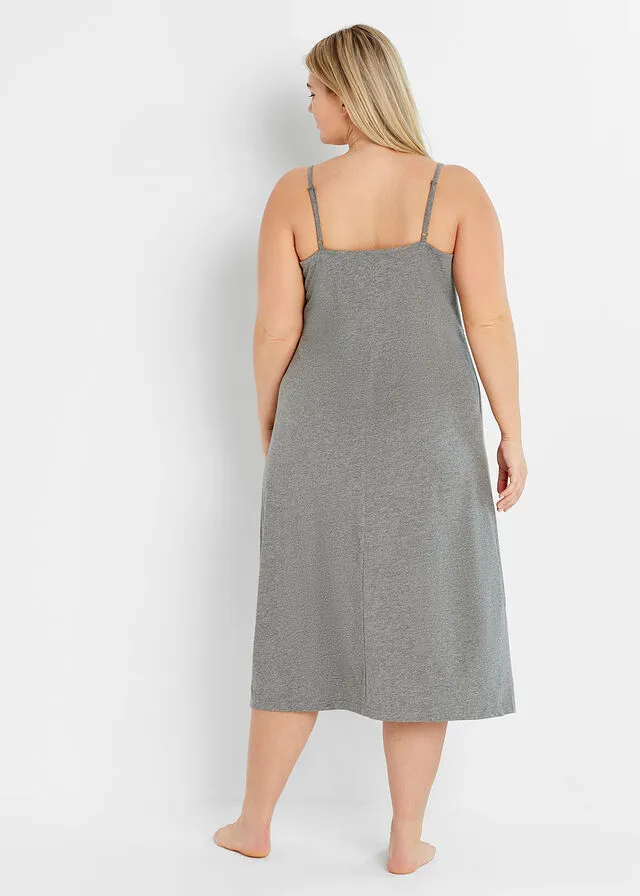 Camisón de tirantes finos con encaje Gris jaspeado