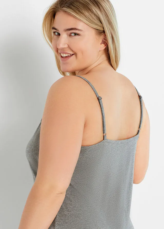 Camisón de tirantes finos con encaje Gris jaspeado