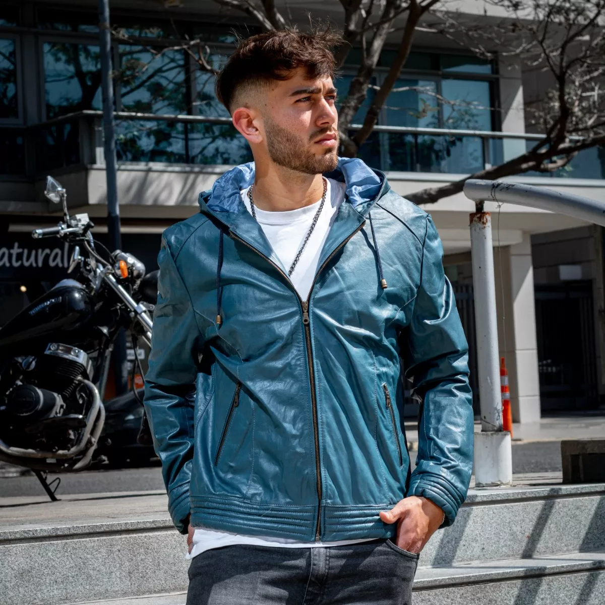 Campera De Cuero Vacuno 100% Legitimo De Hombre Con Capucha 