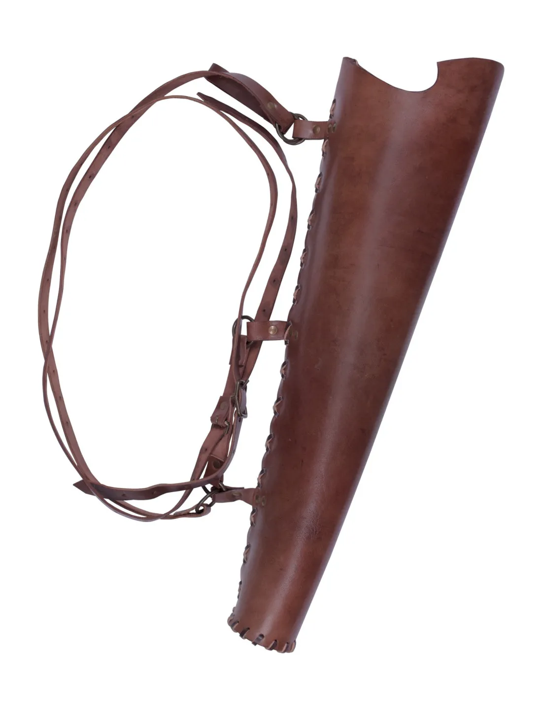 Carcaj de cuero marrón, con correa trasera (64 cm.)