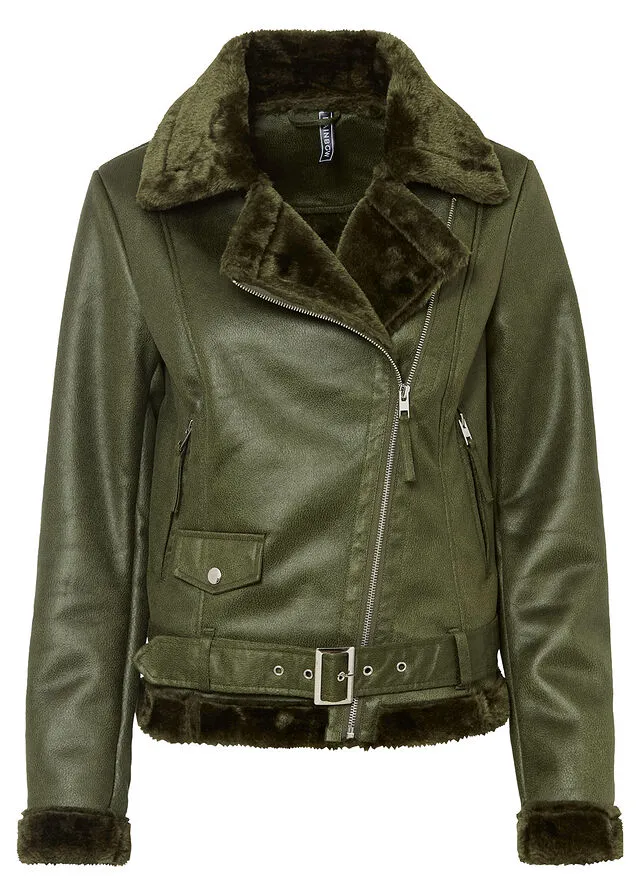 Cazadora de estilo biker caqui oscuro