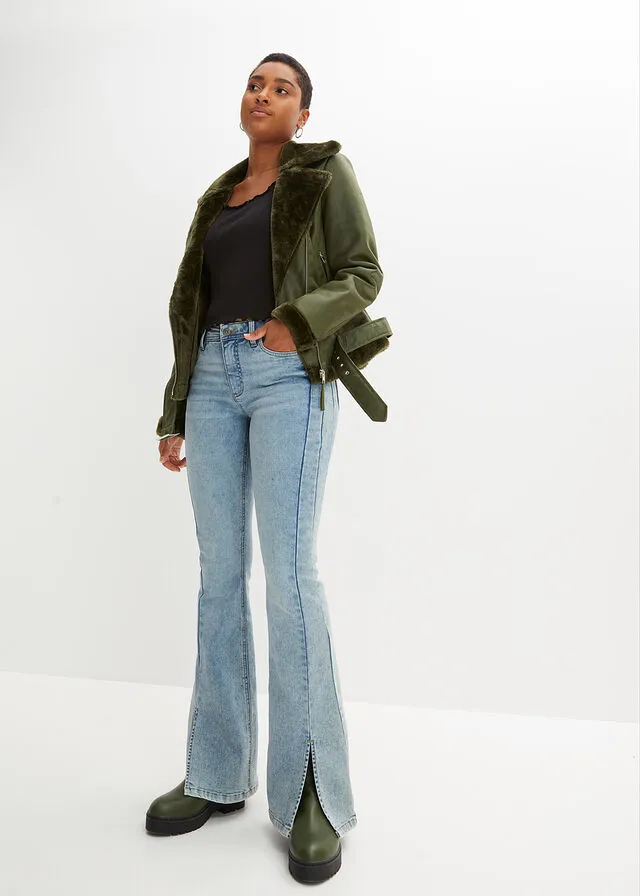 Cazadora de estilo biker caqui oscuro