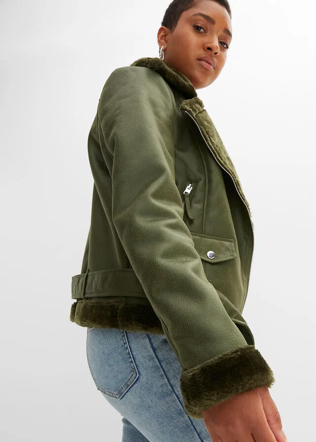 Cazadora de estilo biker caqui oscuro