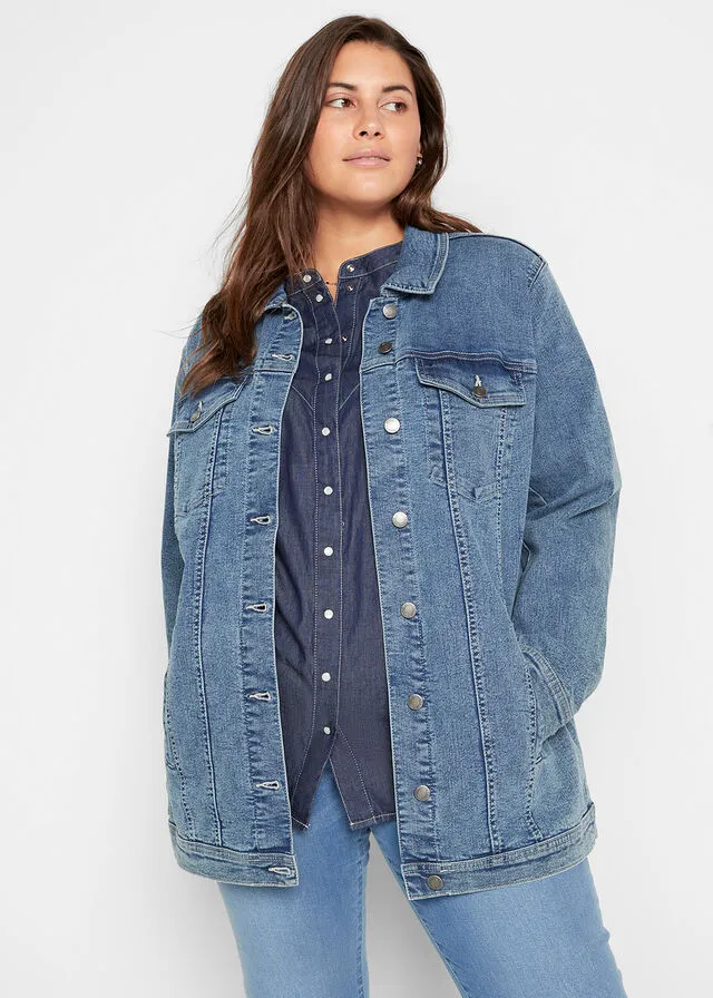 Chaqueta vaquera elástica de estilo boyfriend Denim desgastado