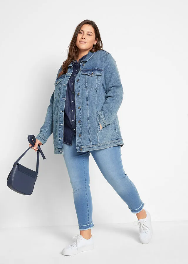 Chaqueta vaquera elástica de estilo boyfriend Denim desgastado