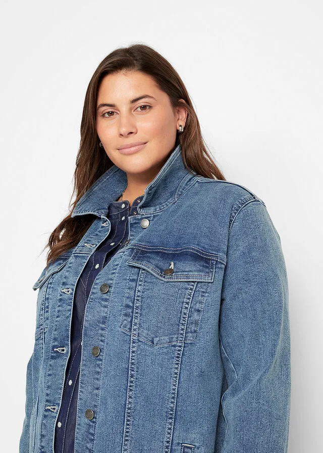 Chaqueta vaquera elástica de estilo boyfriend Denim desgastado
