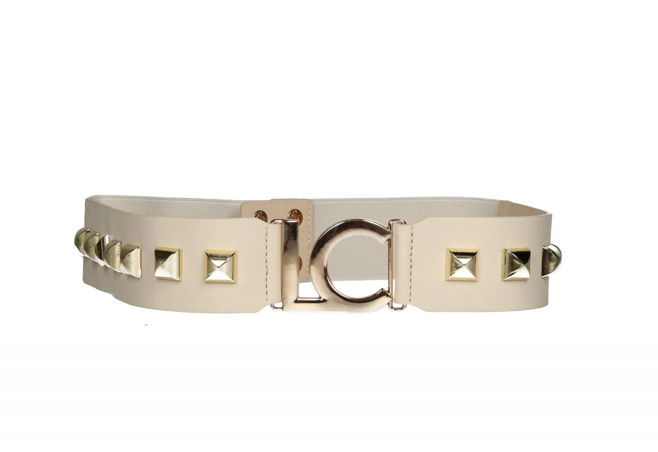 Cinturon Elastico Crudo Logo Lc y Tachas Oro