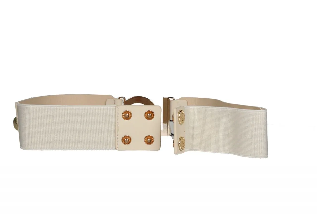 Cinturon Elastico Crudo Logo Lc y Tachas Oro